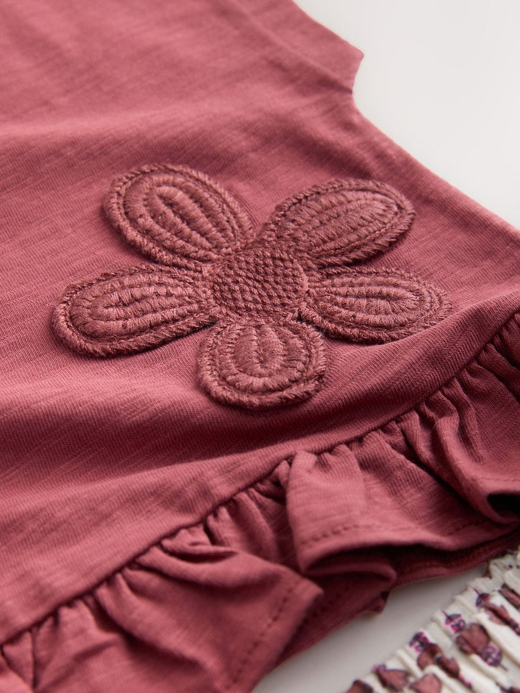 Red/Brown Flower Wide Leg Trousers Set (3mths-7yrs)
