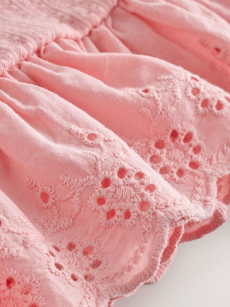 Pink Flower Broiderie Vest and Wide Trousers Set (3mths-7yrs)