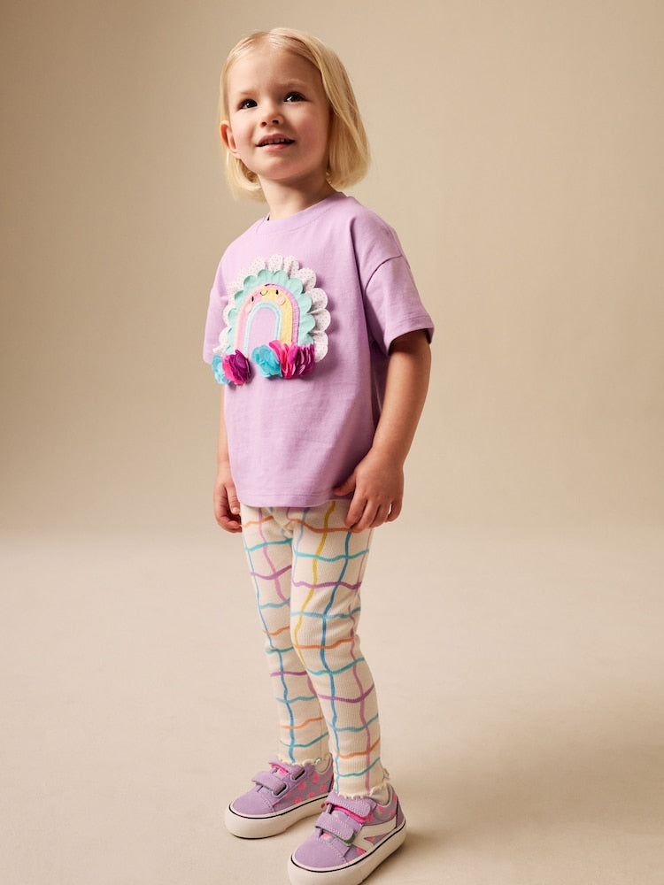 Lilac Purple Rainbow Short Sleeve Top and Leggings Set (3mths-7yrs)