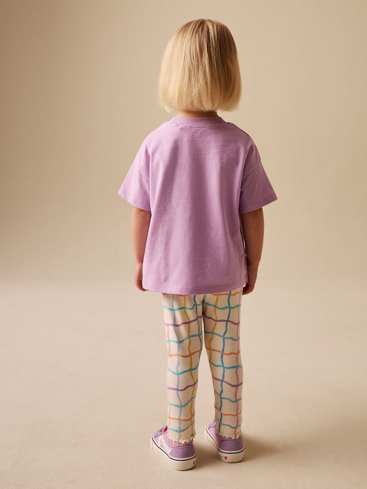 Lilac Purple Rainbow Short Sleeve Top and Leggings Set (3mths-7yrs)