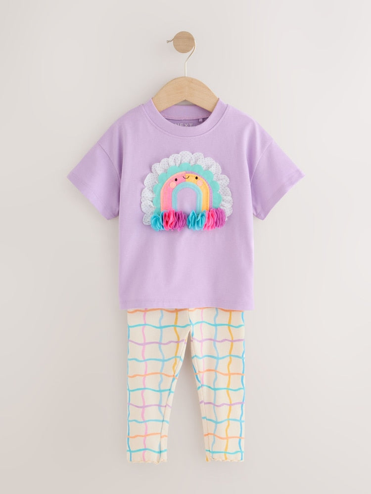 Lilac Purple Rainbow Short Sleeve Top and Leggings Set (3mths-7yrs)