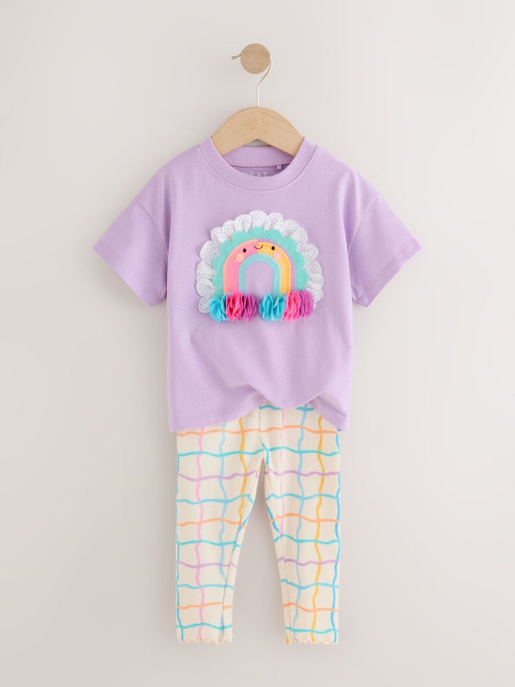 Lilac Purple Rainbow Short Sleeve Top and Leggings Set (3mths-7yrs)