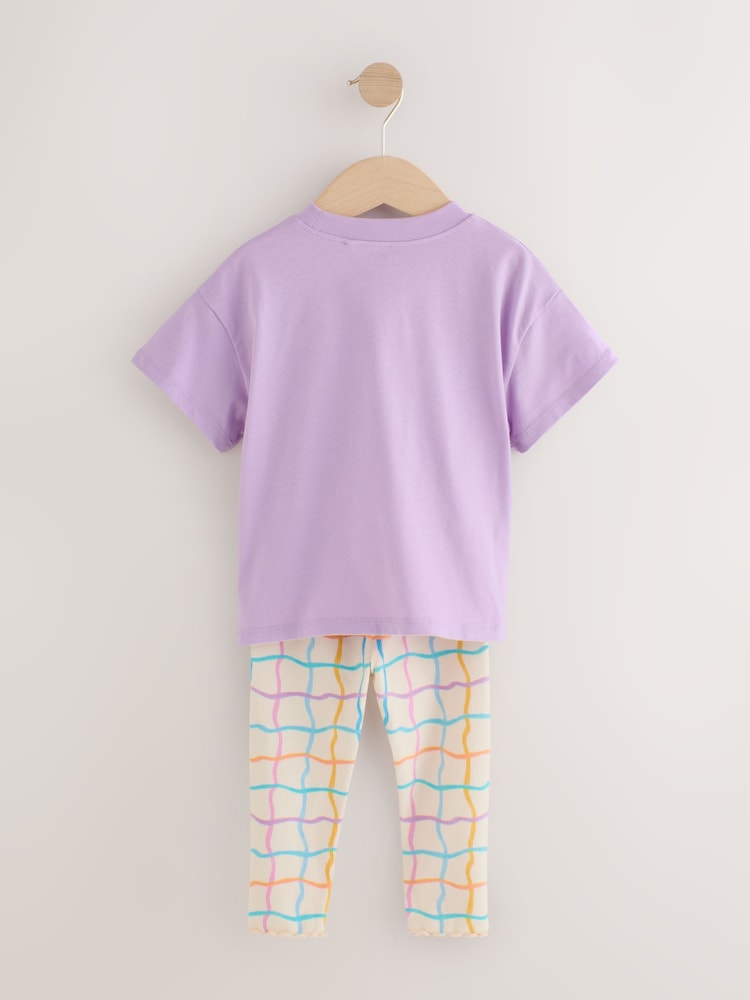 Lilac Purple Rainbow Short Sleeve Top and Leggings Set (3mths-7yrs)