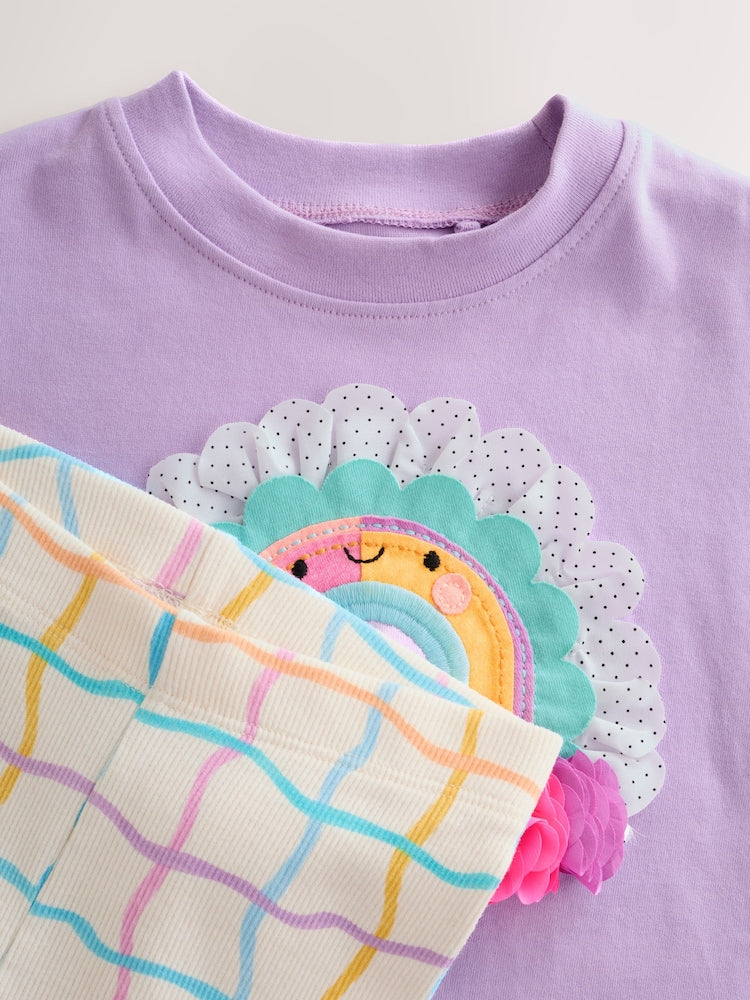 Lilac Purple Rainbow Short Sleeve Top and Leggings Set (3mths-7yrs)