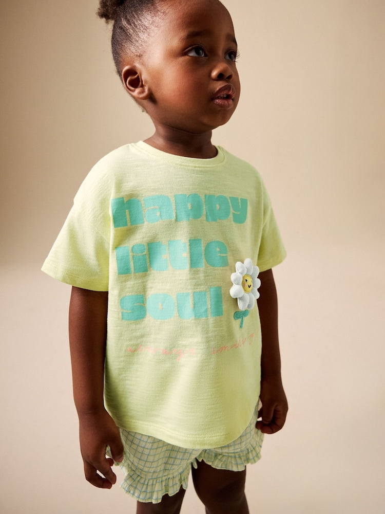 Lime Green Flower Short Sleeve T-Shirt and Shorts Set (3mths-7yrs)