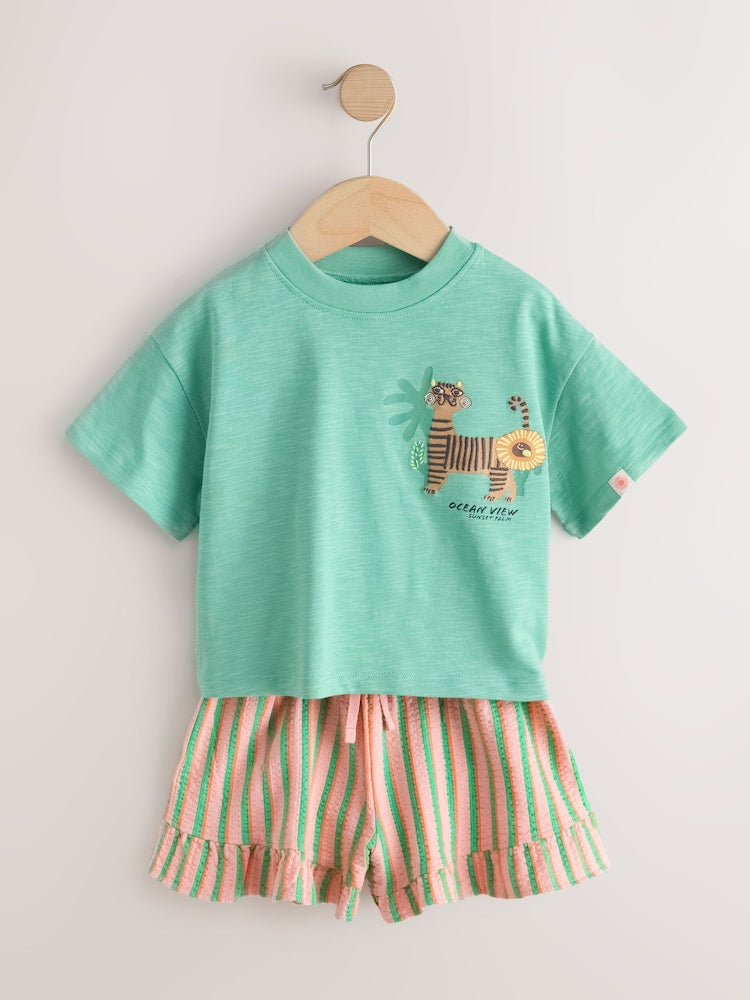 Green Tiger Short Sleeve T-Shirt and Shorts Set (3mths-7yrs)