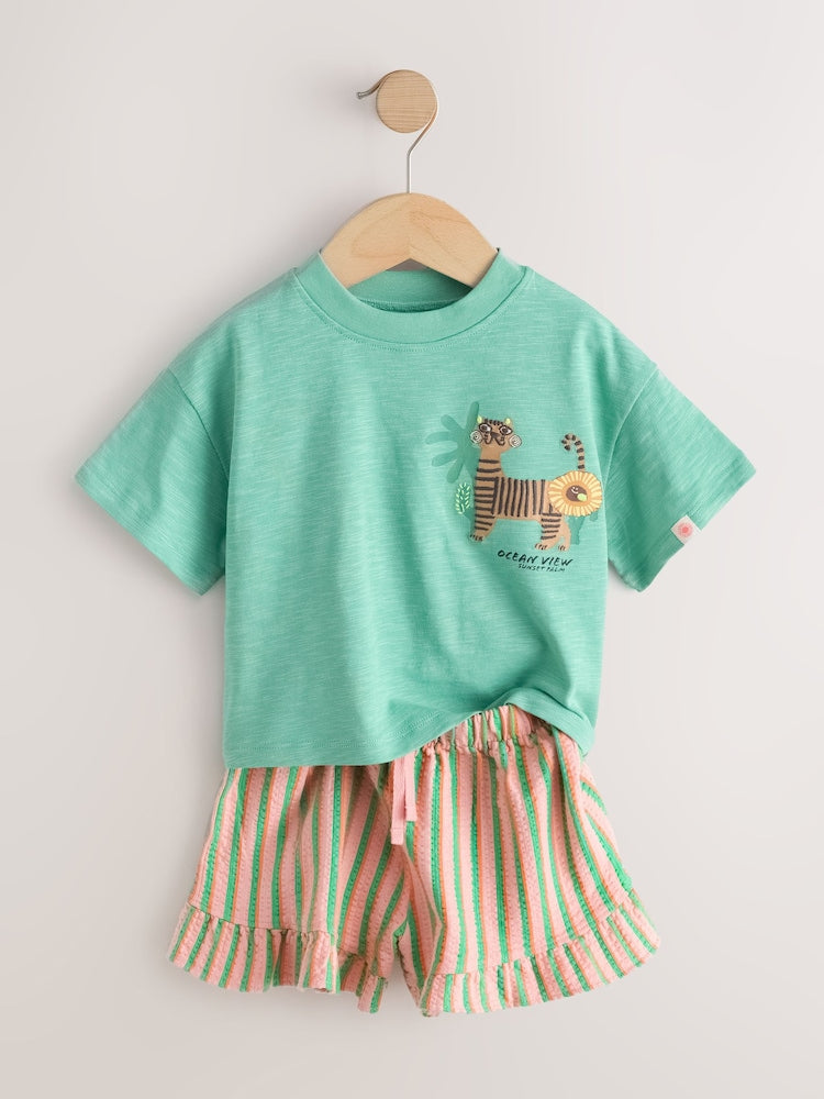 Green Tiger Short Sleeve T-Shirt and Shorts Set (3mths-7yrs)