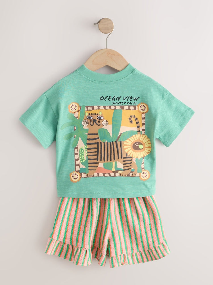 Green Tiger Short Sleeve T-Shirt and Shorts Set (3mths-7yrs)