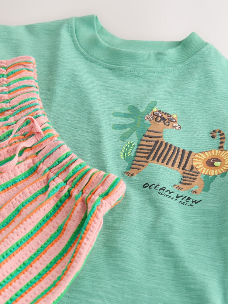 Green Tiger Short Sleeve T-Shirt and Shorts Set (3mths-7yrs)