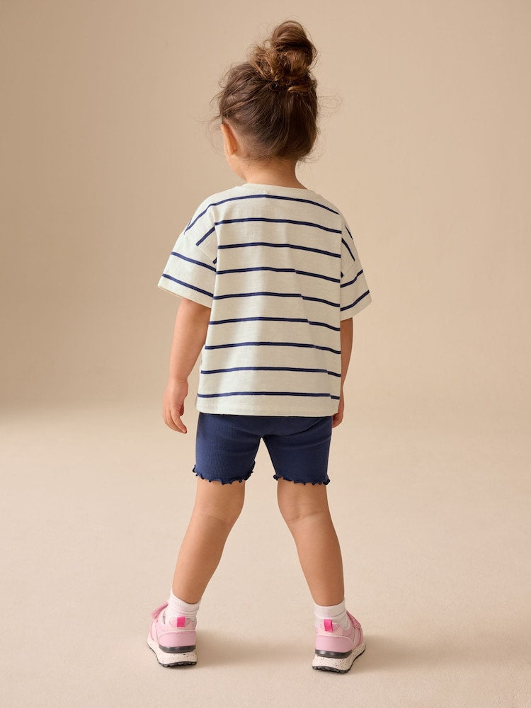 Blue/Ecru Short Sleeve T Shirt and Cycle Shorts Set (3mths-7yrs)