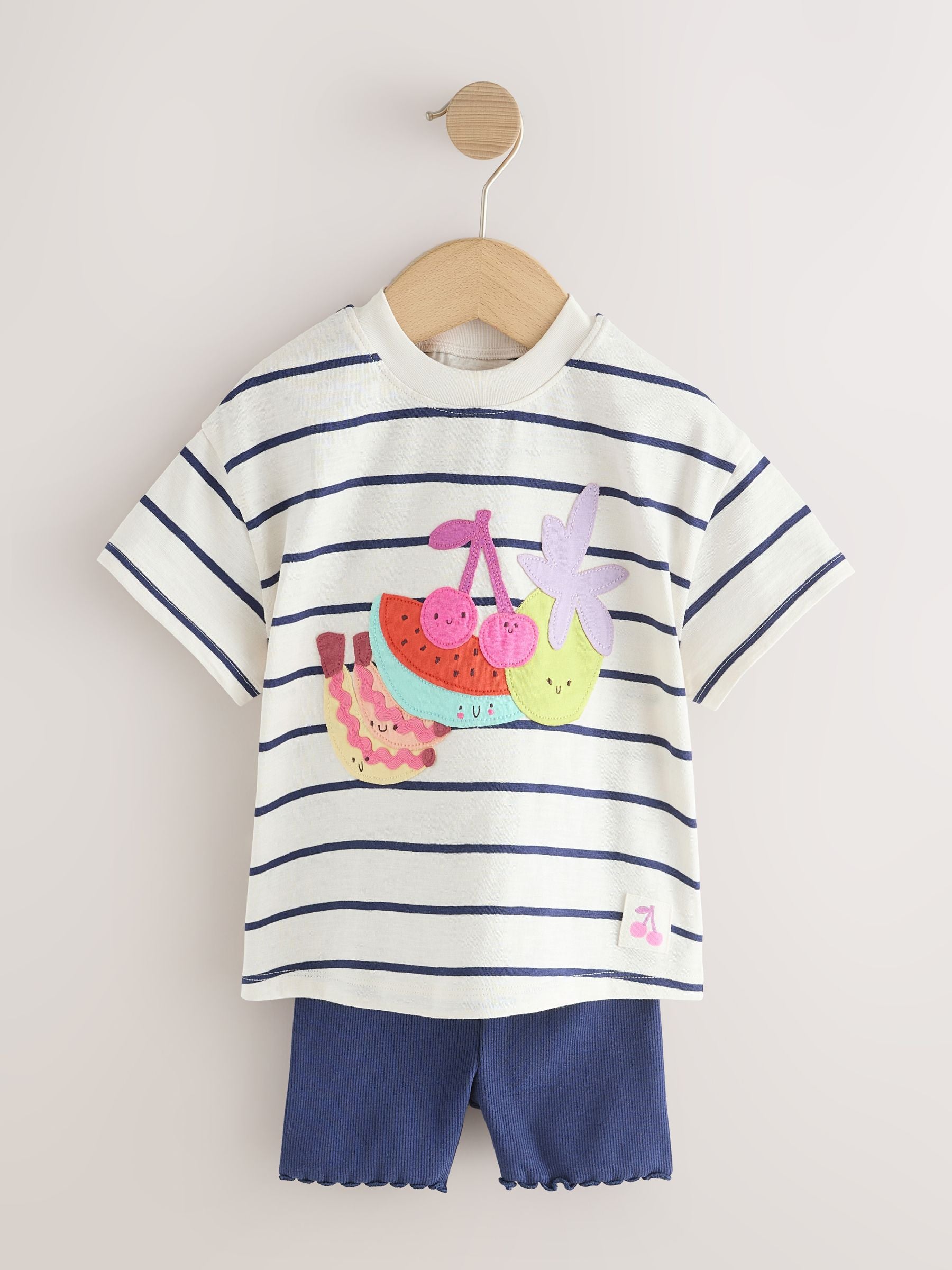 Blue/Ecru Short Sleeve T Shirt and Cycle Shorts Set (3mths-7yrs) - Size 3-6 Months (62-68cm)