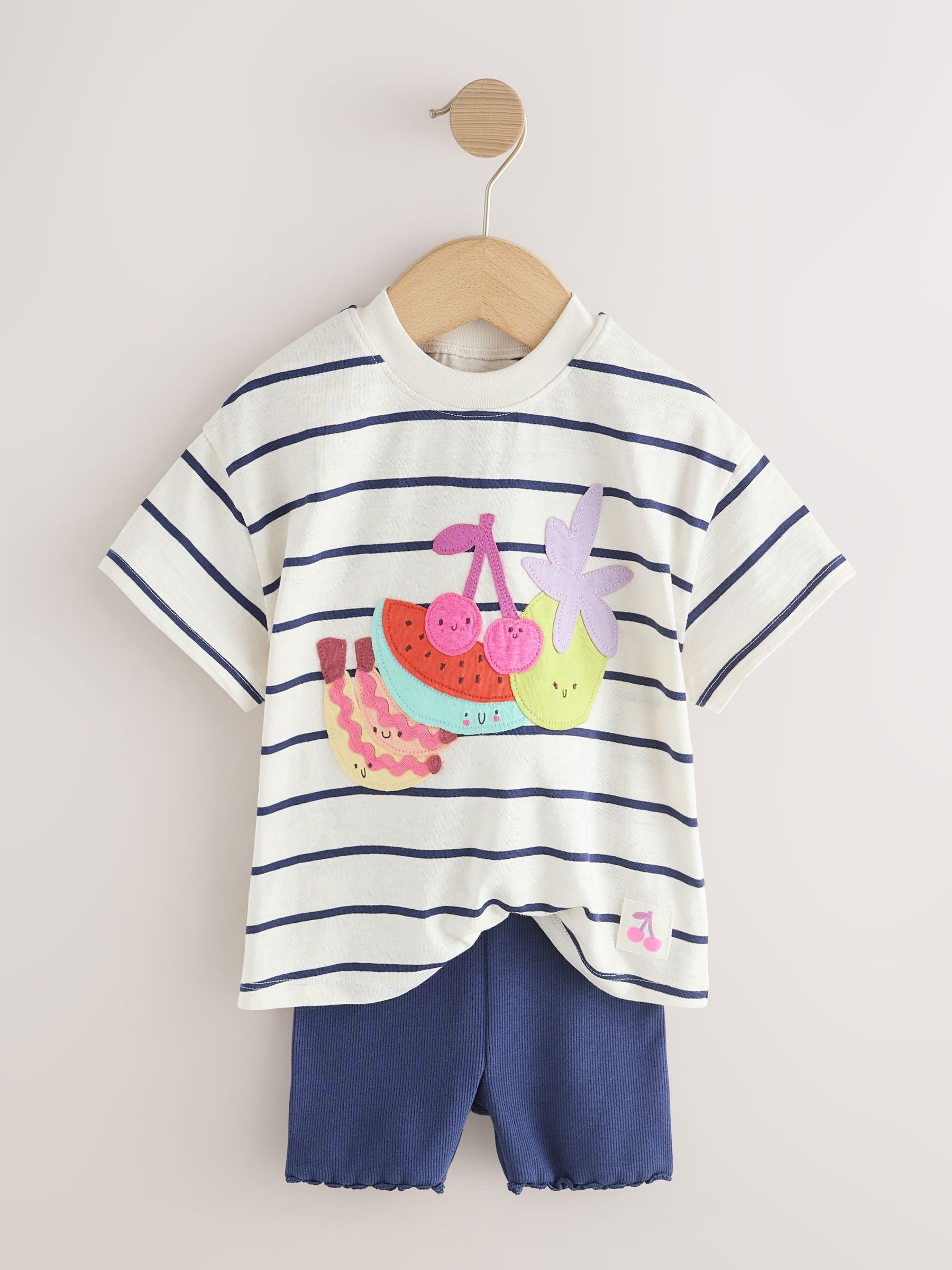 Blue/Ecru Short Sleeve T Shirt and Cycle Shorts Set (3mths-7yrs) - Size 3-6 Months (62-68cm)