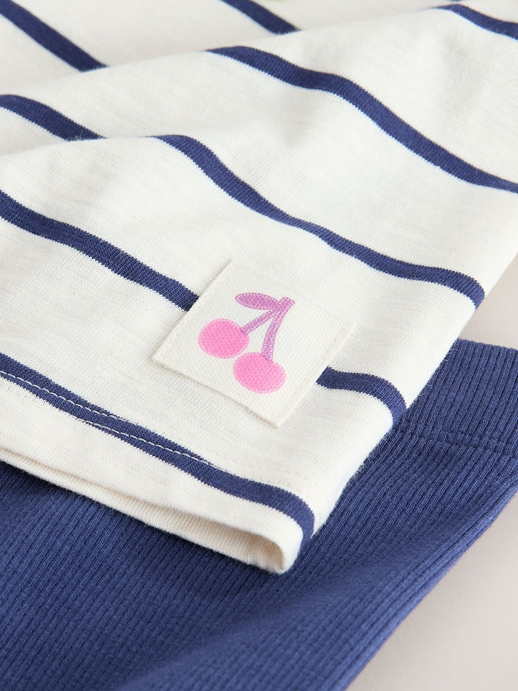 Blue/Ecru Short Sleeve T Shirt and Cycle Shorts Set (3mths-7yrs)