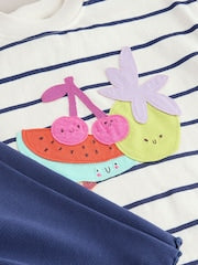 Blue/Ecru Short Sleeve T Shirt and Cycle Shorts Set (3mths-7yrs) - Size 3-6 Months (62-68cm)
