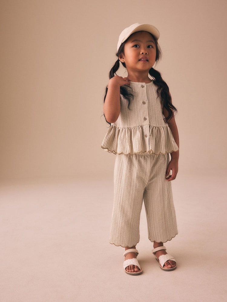Neutral Stripe Peplum Vest and Wide Trousers Set (3mths-7yrs)