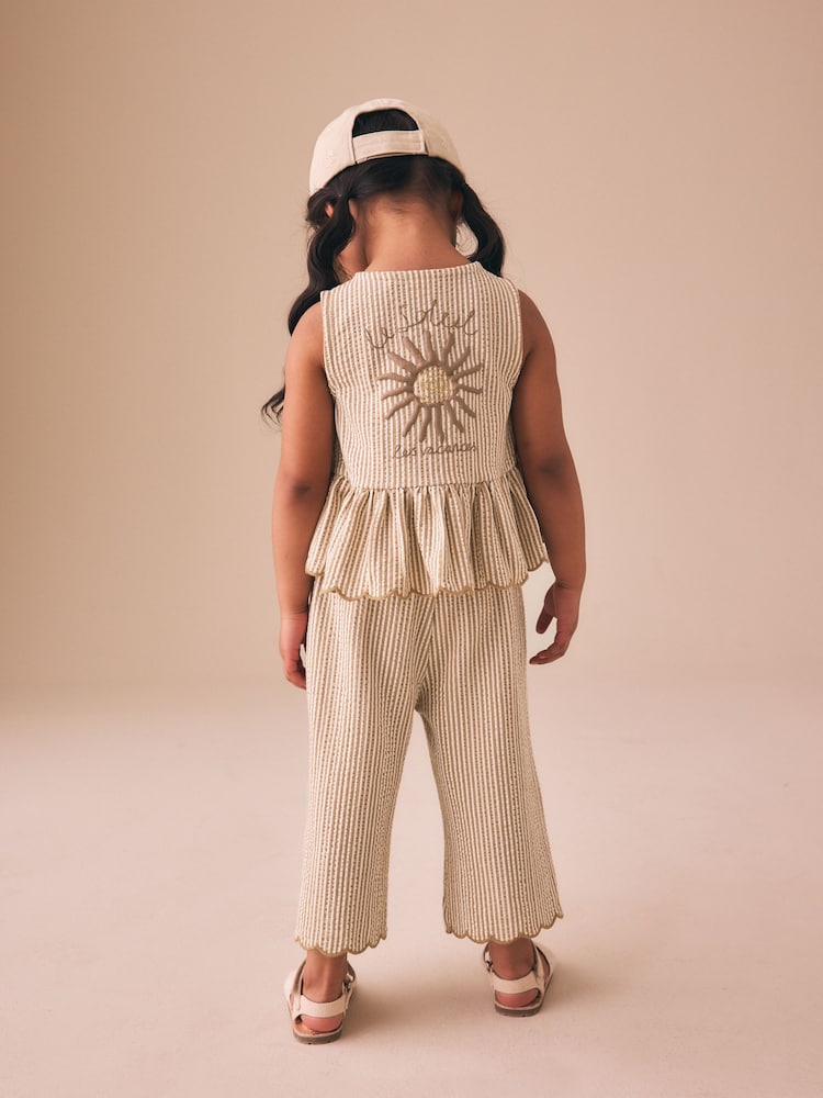 Neutral Stripe Peplum Vest and Wide Trousers Set (3mths-7yrs)