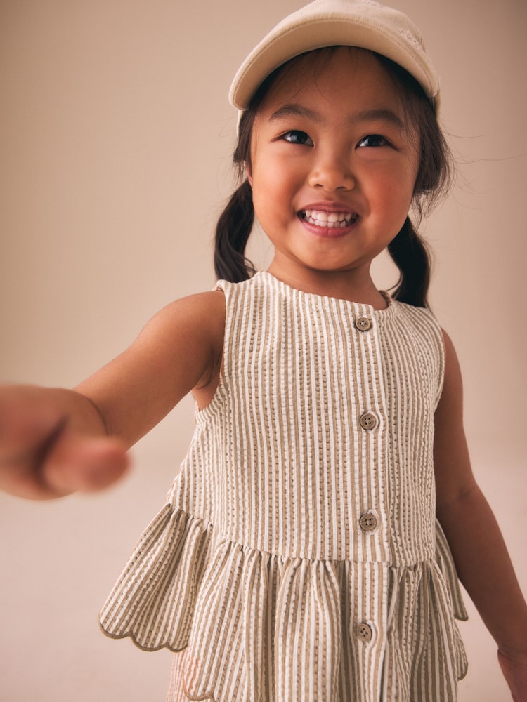 Neutral Stripe Peplum Vest and Wide Trousers Set (3mths-7yrs)