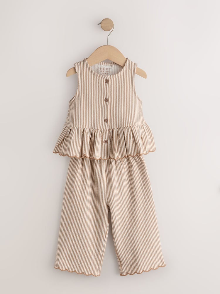 Neutral Stripe Peplum Vest and Wide Trousers Set (3mths-7yrs)