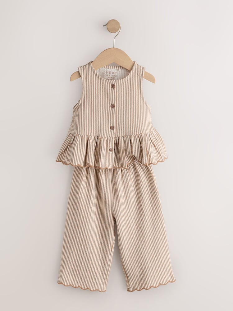 Neutral Stripe Peplum Vest and Wide Trousers Set (3mths-7yrs)