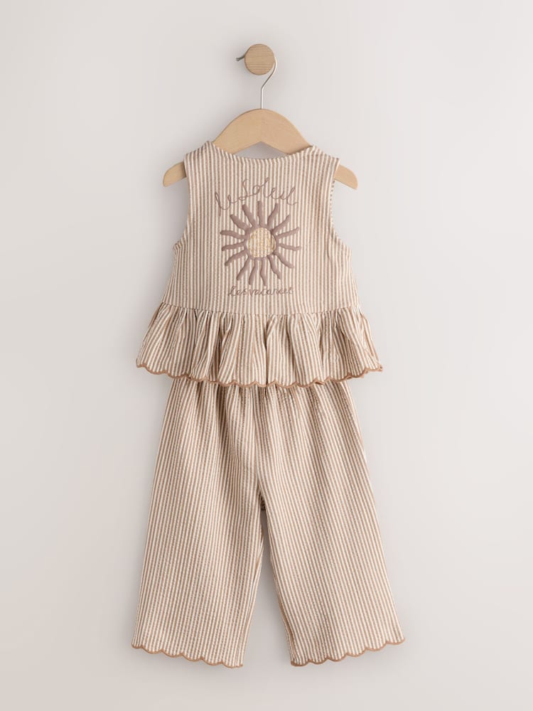 Neutral Stripe Peplum Vest and Wide Trousers Set (3mths-7yrs)