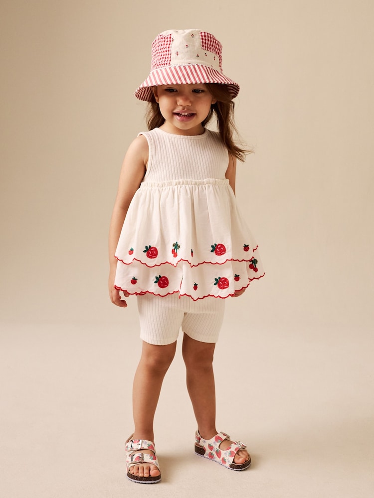Ecru Berry Embroidery Broderie Peplum Vest and Cycle Shorts Set (3mths-7yrs)