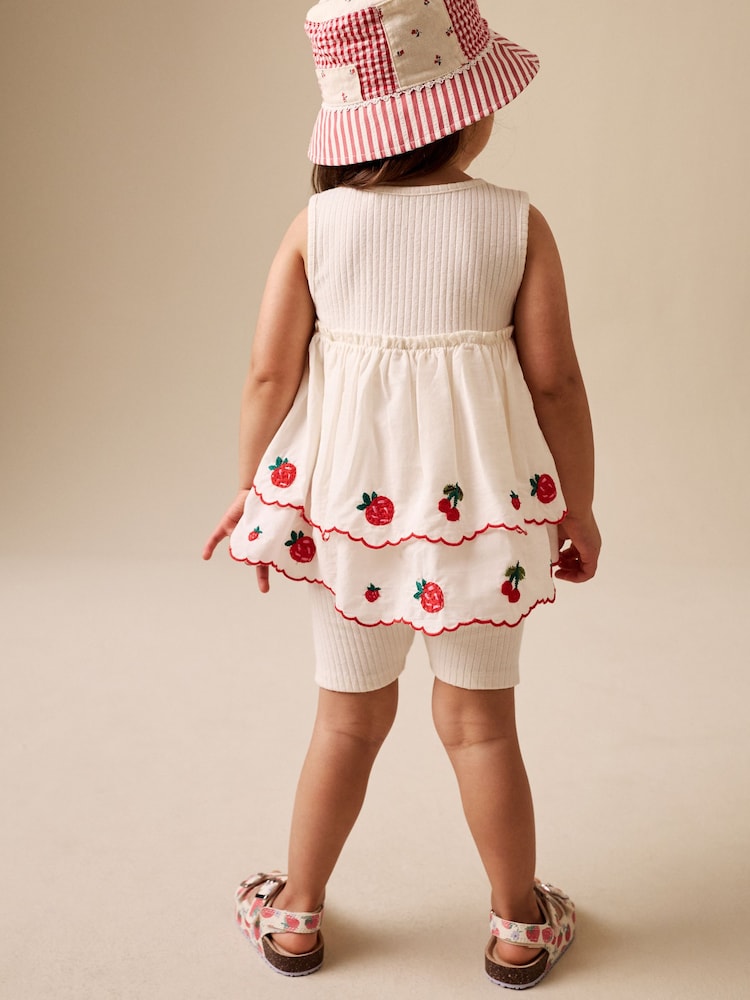 Ecru Berry Embroidery Broderie Peplum Vest and Cycle Shorts Set (3mths-7yrs)