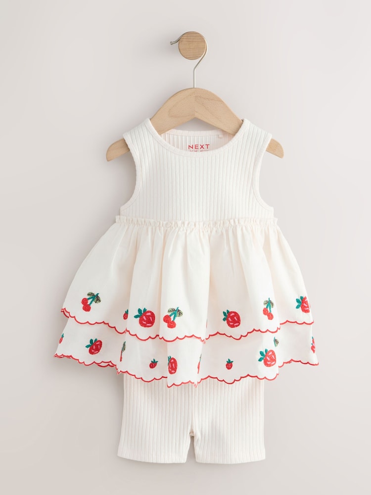 Ecru Berry Embroidery Broderie Peplum Vest and Cycle Shorts Set (3mths-7yrs)