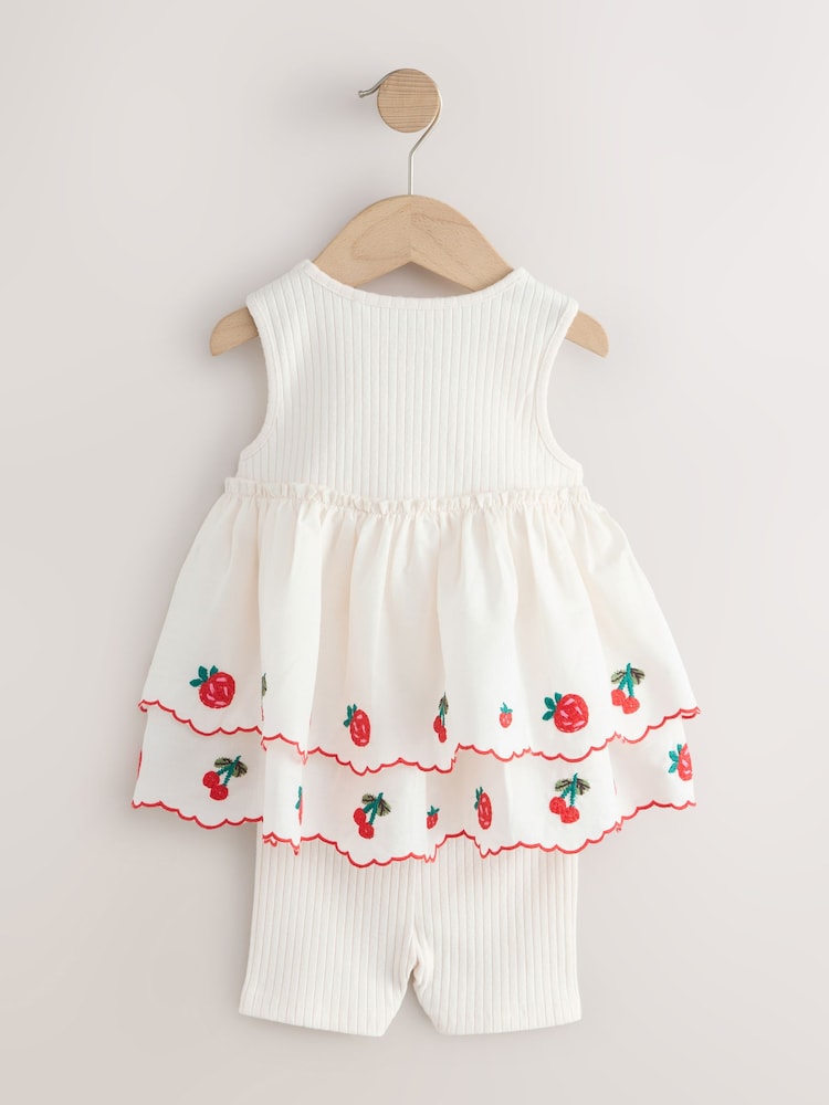 Ecru Berry Embroidery Broderie Peplum Vest and Cycle Shorts Set (3mths-7yrs)