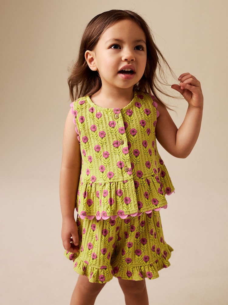 Green/Pink Flower Peplum Vest and Shorts Set (3mths-7yrs)