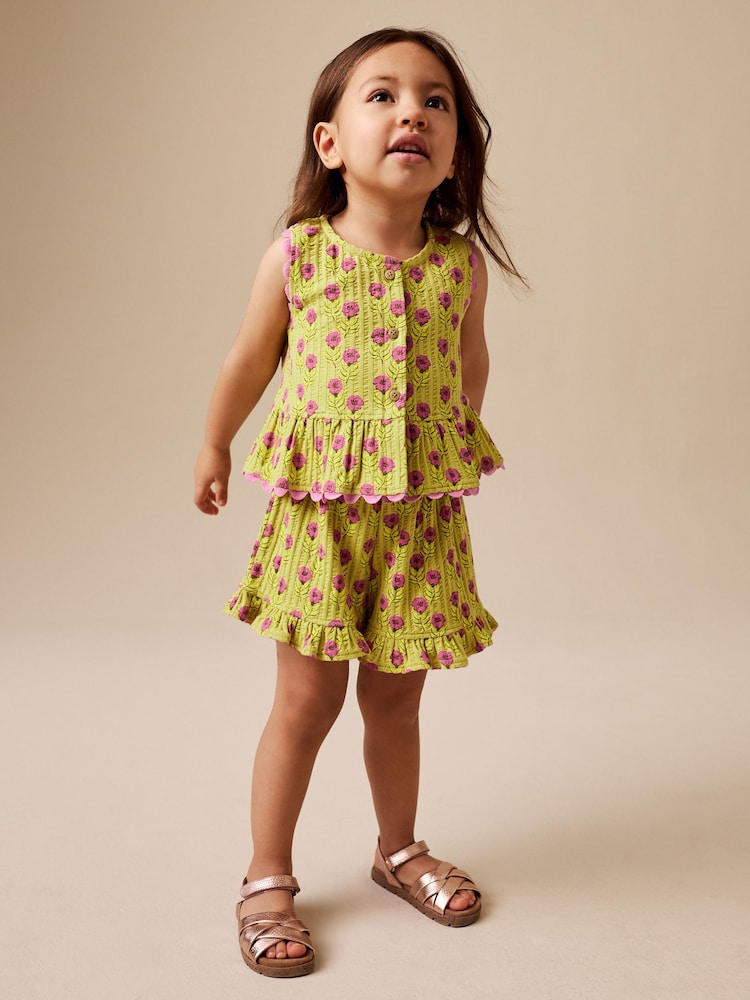 Green/Pink Flower Peplum Vest and Shorts Set (3mths-7yrs)