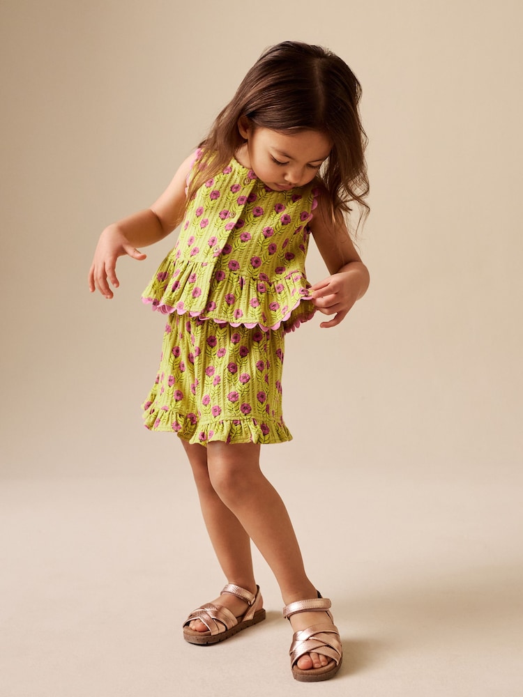 Green/Pink Flower Peplum Vest and Shorts Set (3mths-7yrs)