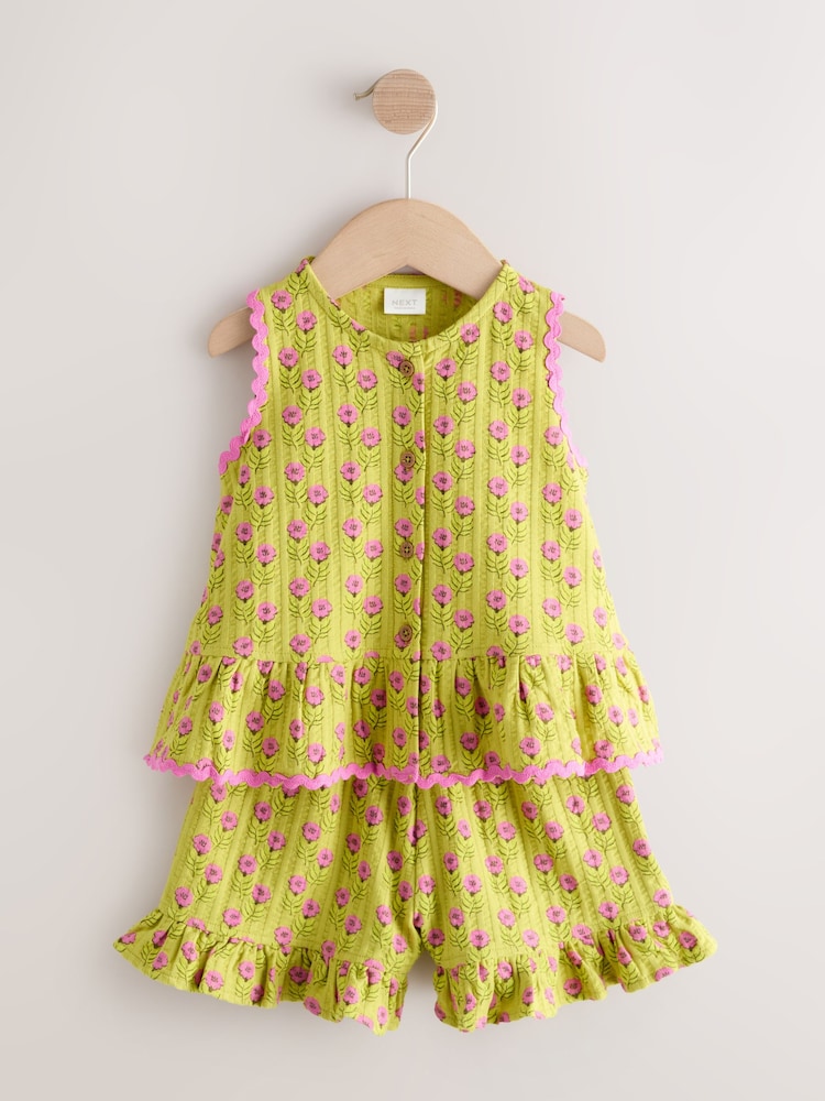 Green/Pink Flower Peplum Vest and Shorts Set (3mths-7yrs)