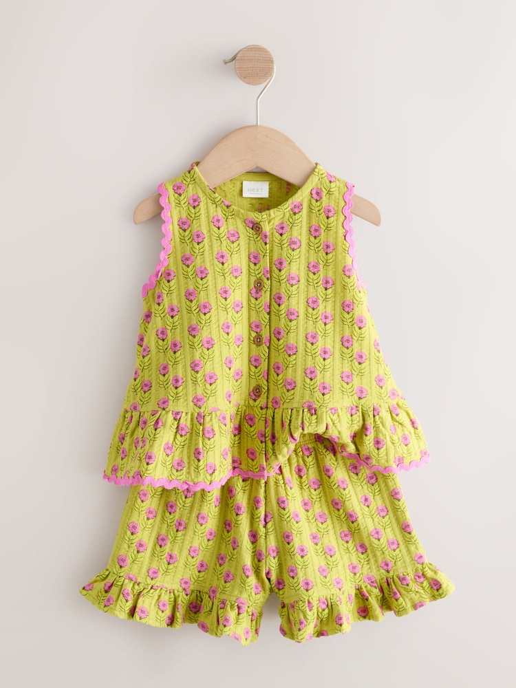 Green/Pink Flower Peplum Vest and Shorts Set (3mths-7yrs)