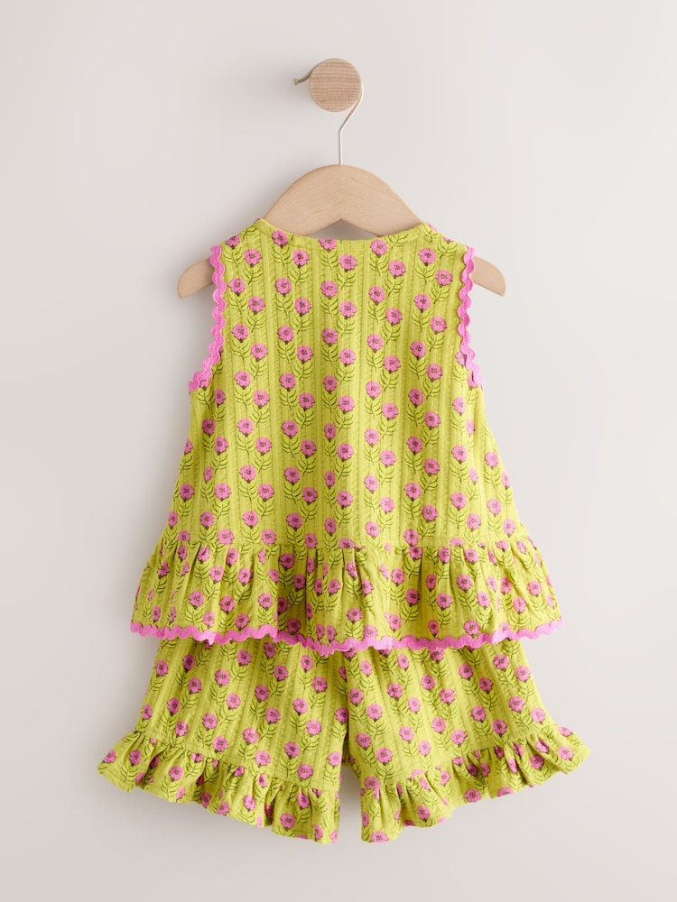 Green/Pink Flower Peplum Vest and Shorts Set (3mths-7yrs)