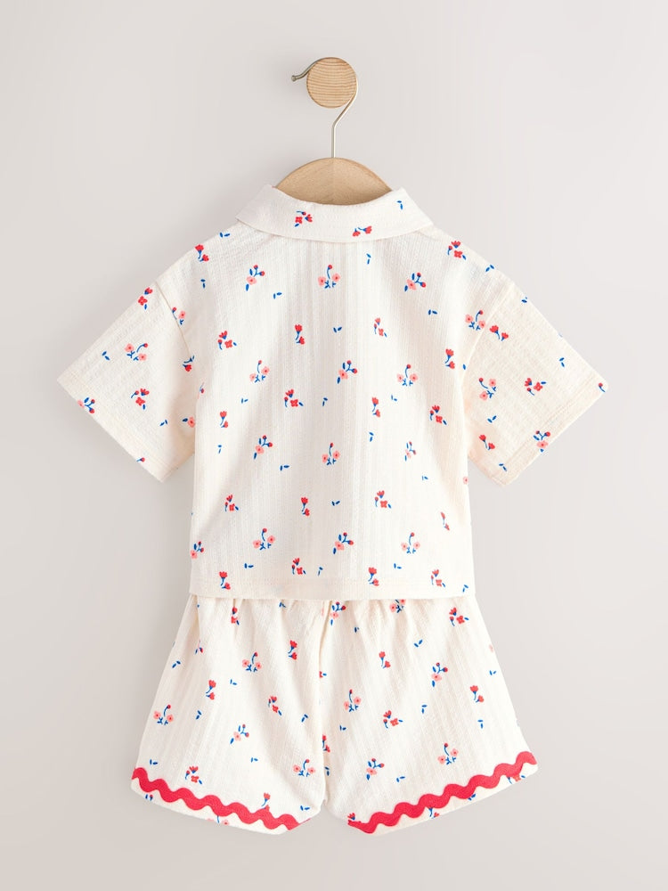 Ecru White Ditsy Flower Short Sleeve Button Shirt and Shorts Set (3mths-7yrs)