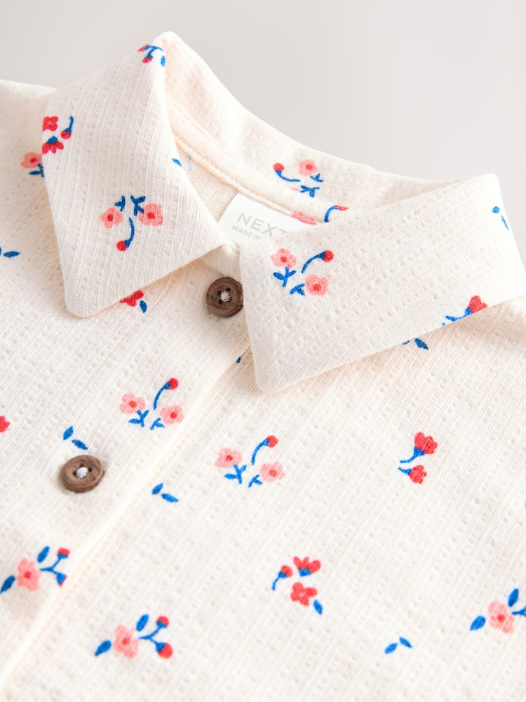 Ecru White Ditsy Flower Short Sleeve Button Shirt and Shorts Set (3mths-7yrs)