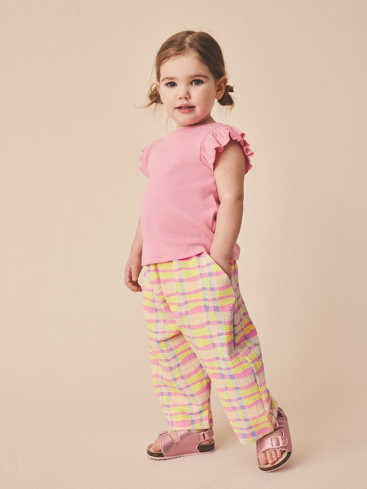 Pink/Yellow Check Barrel Leg Trousers (3mths-7yrs)