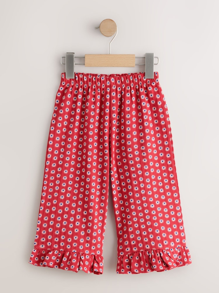 Red Flower Wide Leg Frill Trousers (3mths-7yrs)