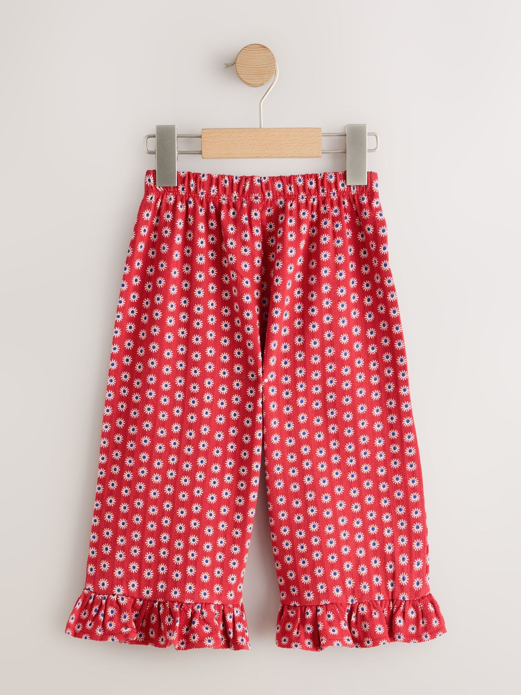 Red Flower Wide Leg Frill Trousers (3mths-7yrs) - Size 3-6 Months (62-68cm)