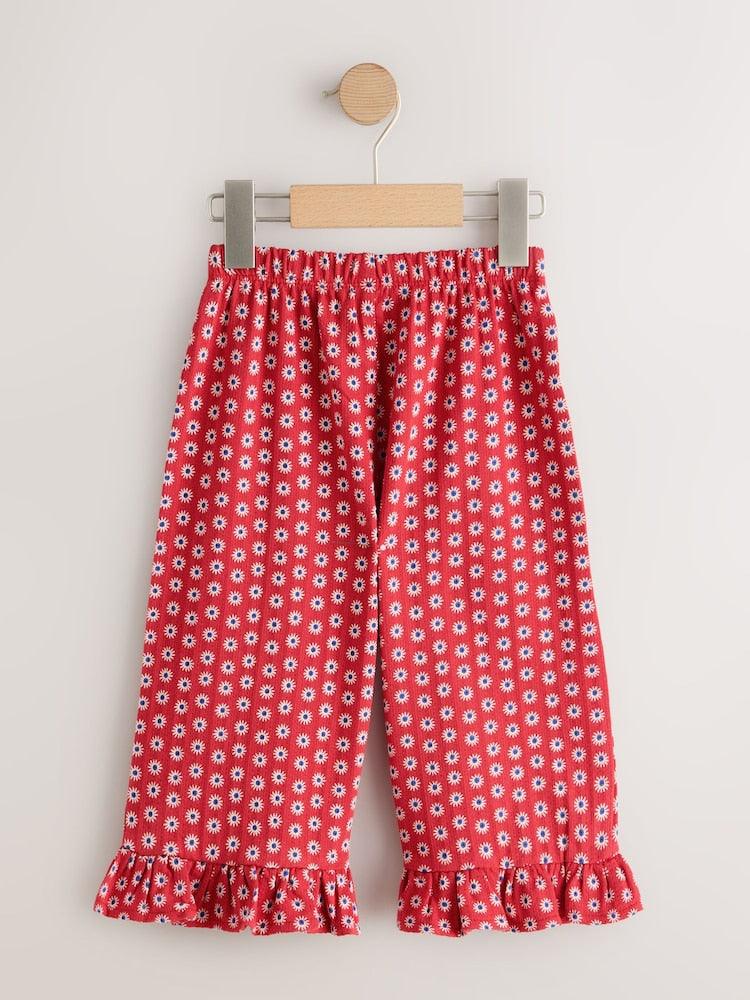 Red Flower Wide Leg Frill Trousers (3mths-7yrs)
