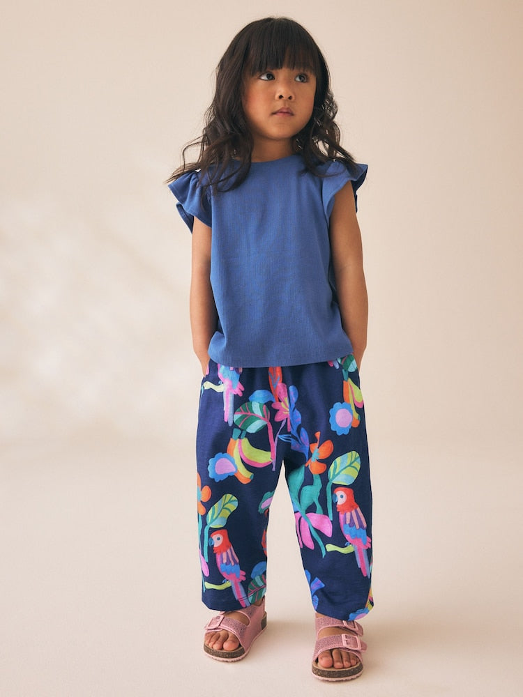 Navy Bird Barrel Leg Trousers (3mths-7yrs)