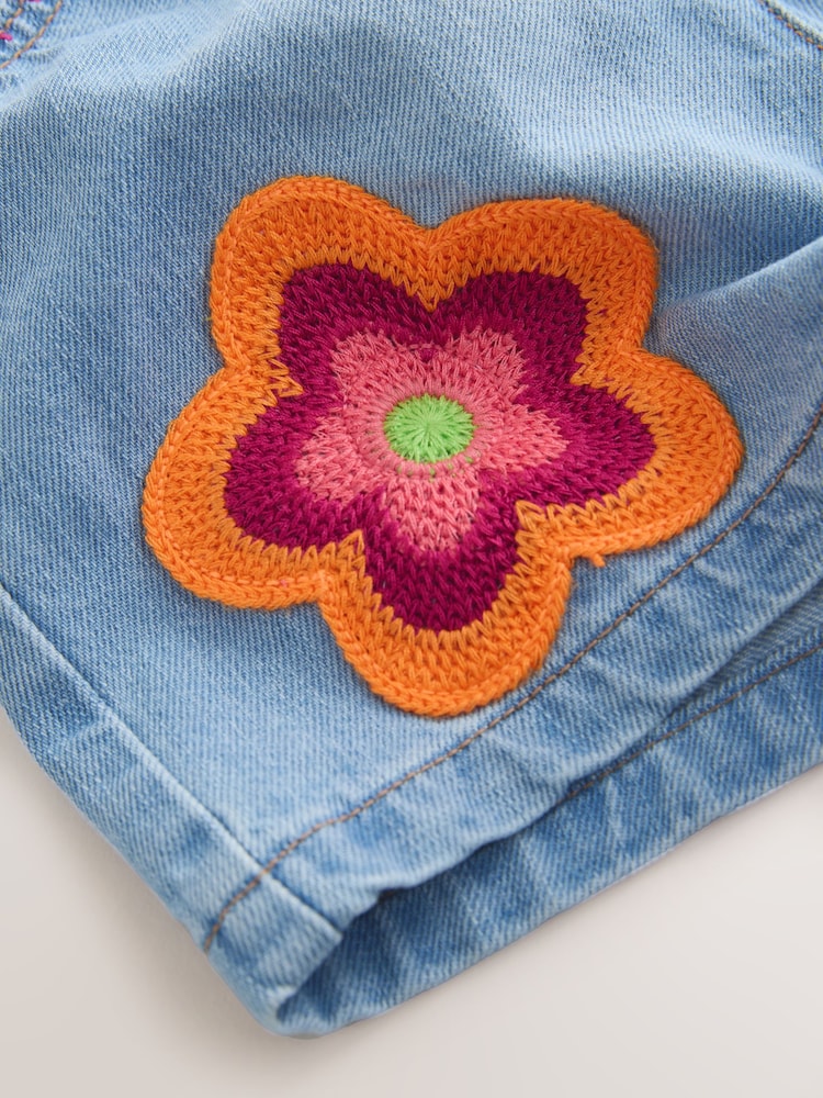 Mid Denim Crochet Flower Pull On Denim