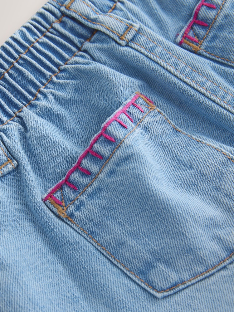 Mid Denim Crochet Flower Pull On Denim