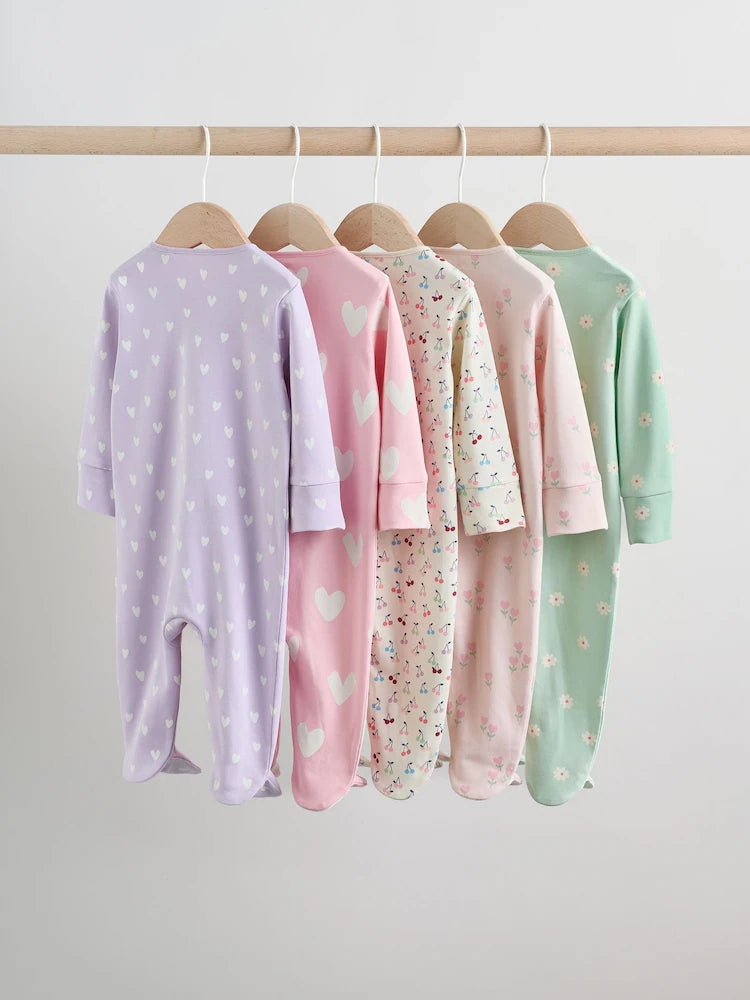 Pastel Two Way Zip Baby Sleepsuits 5 Pack (0mths-2yrs)