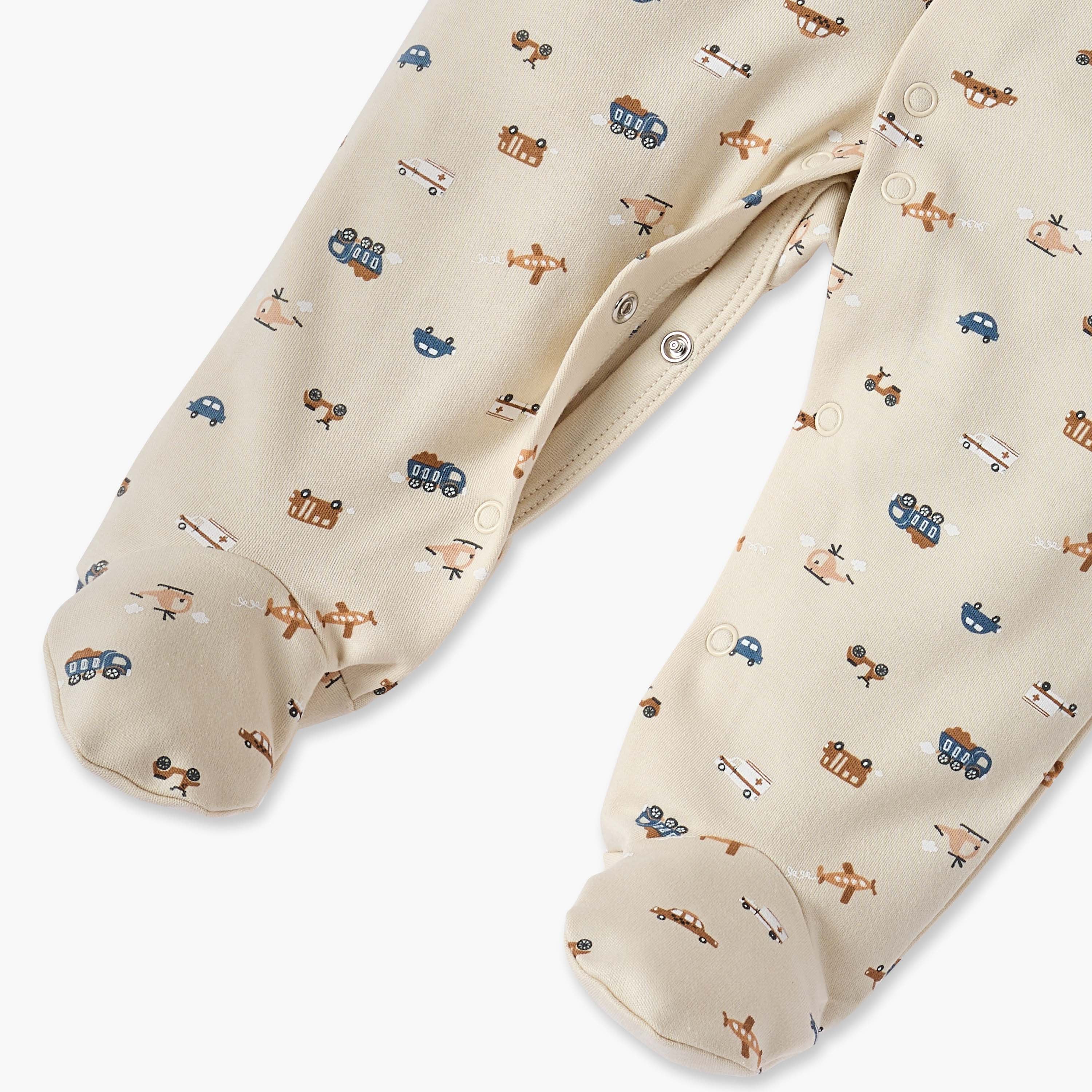 Juniors All-Over Vehicle Print Closed Feet Sleepsuit with Long Sleeves