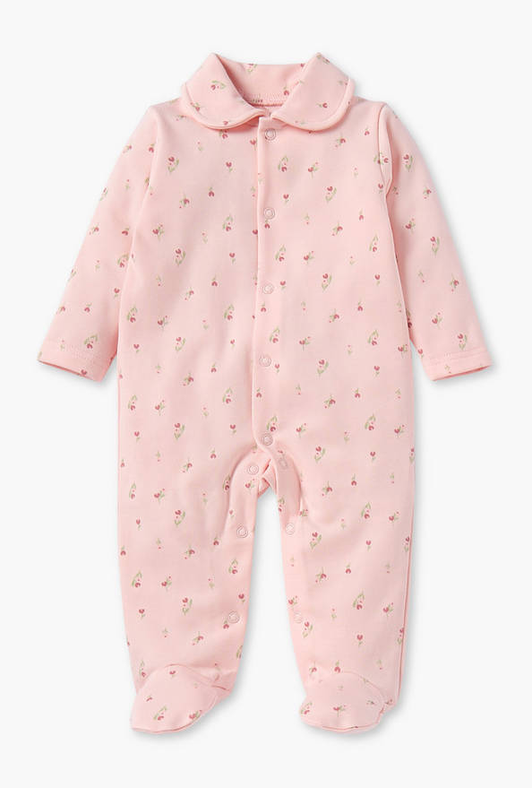 Juniors Floral Print Sleepsuit with Collar and Button Closure