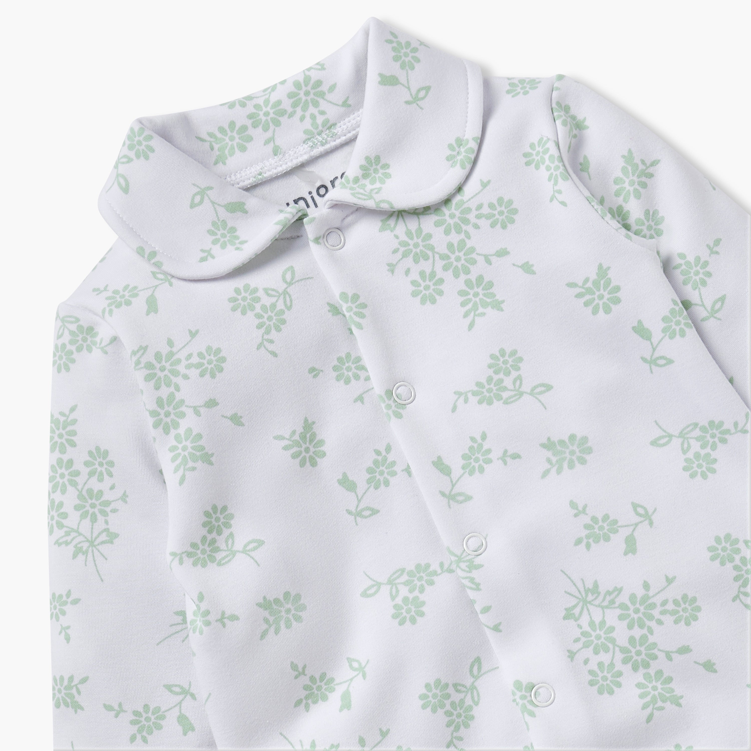 Juniors Floral Print Sleepsuit with Long Sleeves and Button Closure