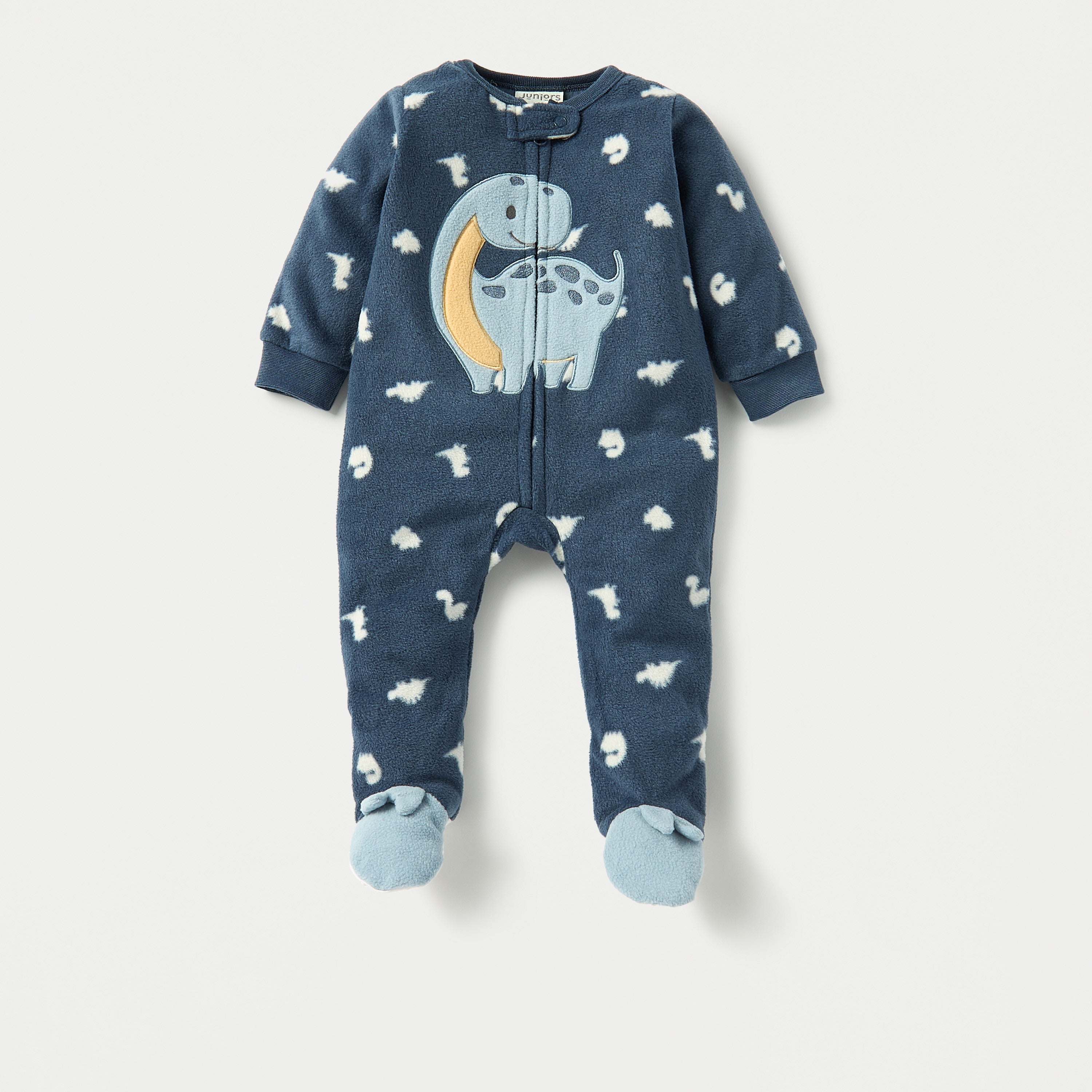 Juniors Dino Print Fleece Closed Feet Sleepsuit with Zip Closure - Set of 2
