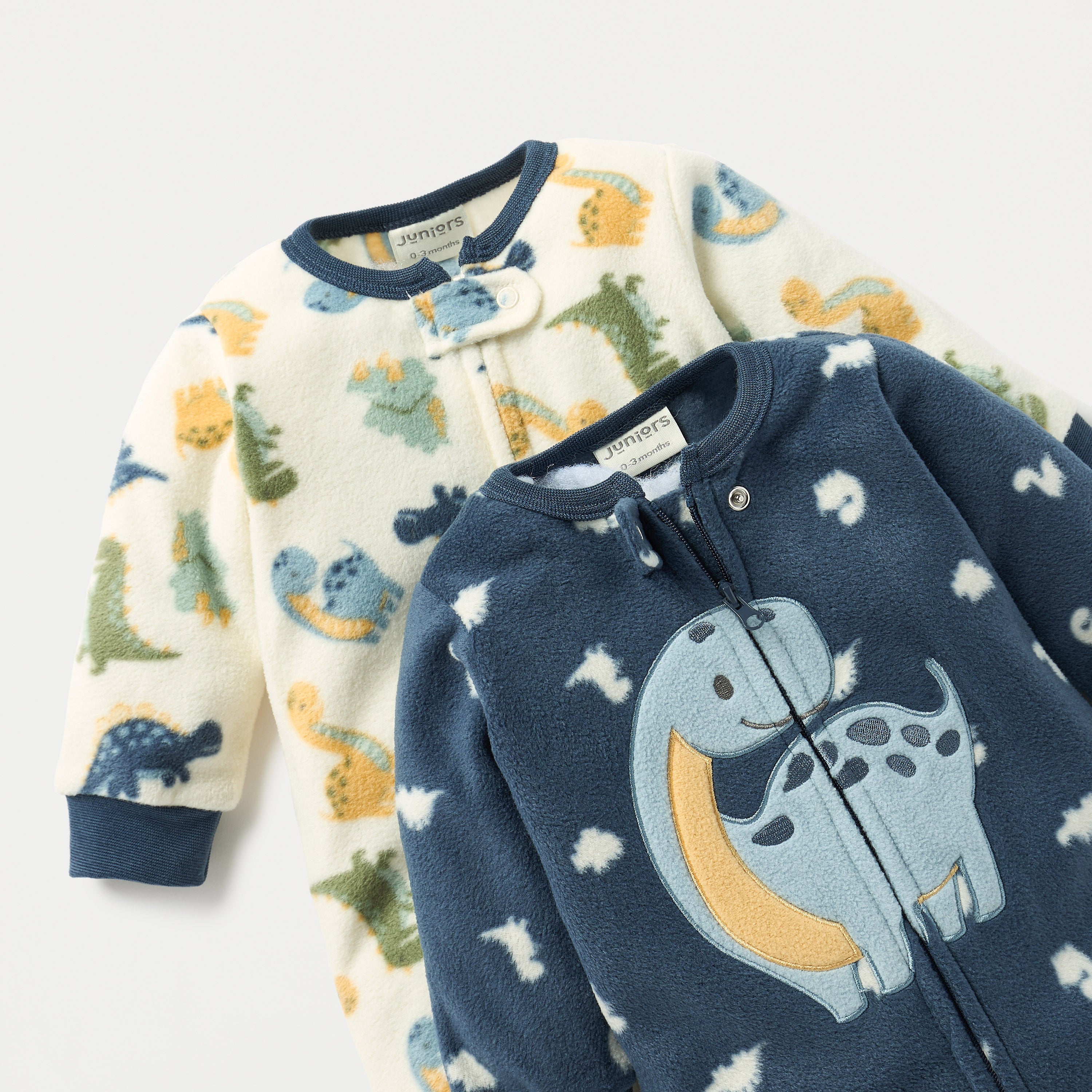Juniors Dino Print Fleece Closed Feet Sleepsuit with Zip Closure - Set of 2