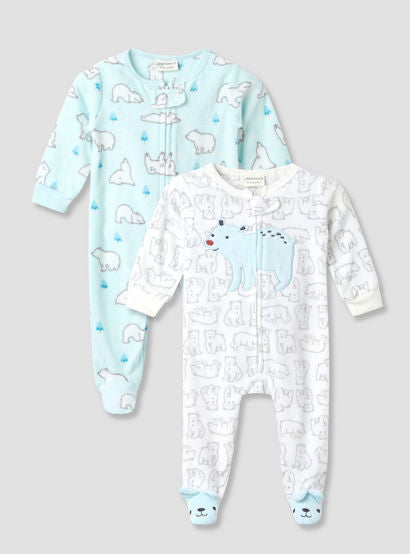 Juniors Round Neck Sleepsuit with Polar Bear Print - Polyester - Long Sleeves - Set of 2-baby-boys-clothing-nightwear-sleepsuits-image-1